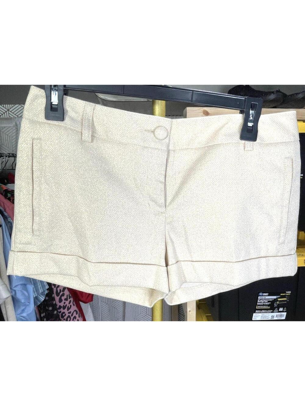 Express Metallic Shorts Women's Size 4 Beige Gold Cuffed Mid Rise Festival Shiny